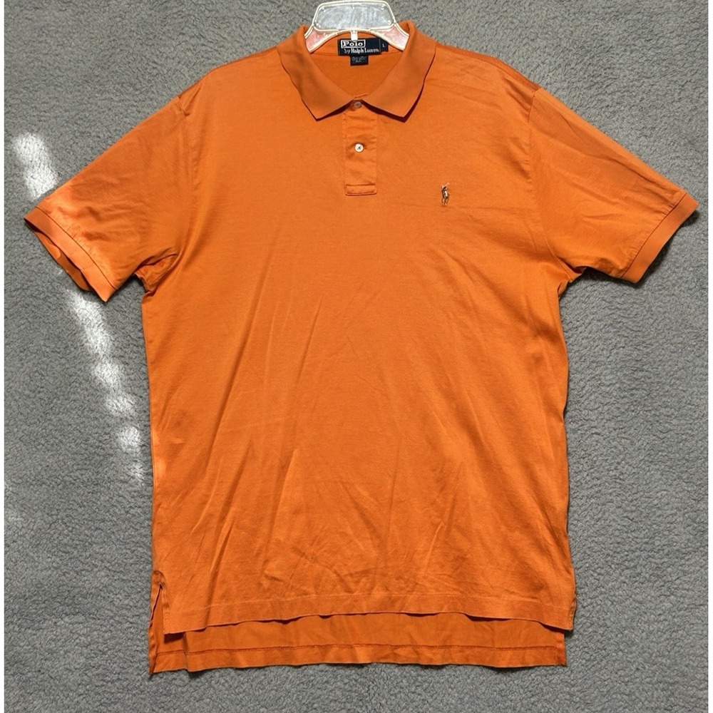 Vintage Polo Ralph Lauren Pima Cotton Polo Large Orange 100% Cotton Made In Peru